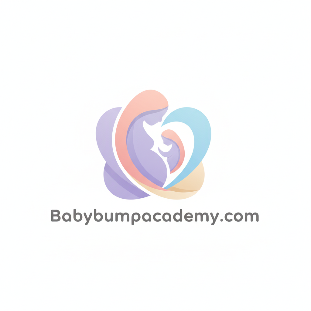 Logo of Babybump Academy with a stylized image of a woman and baby, set against a white background.