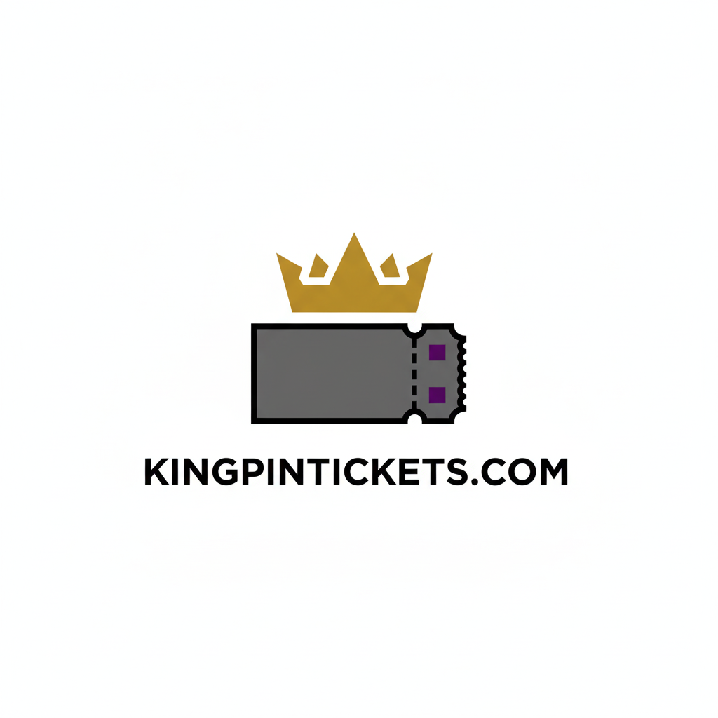 Logo with a crown and ticket design on a white background, featuring the text 'KINGPINTICKETS.COM'.