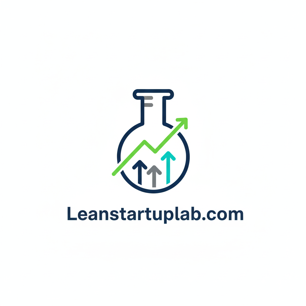 Logo of Lean Startup Lab with a beaker and arrows on a white background