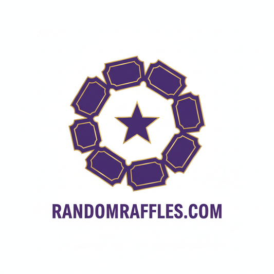 Logo with a star in the center and purple shapes around it, accompanied by the text 'RANDOMRAFFLES.COM'.