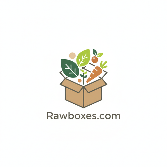 Logo of Rawboxes.com featuring a cardboard box with vegetables on a white background