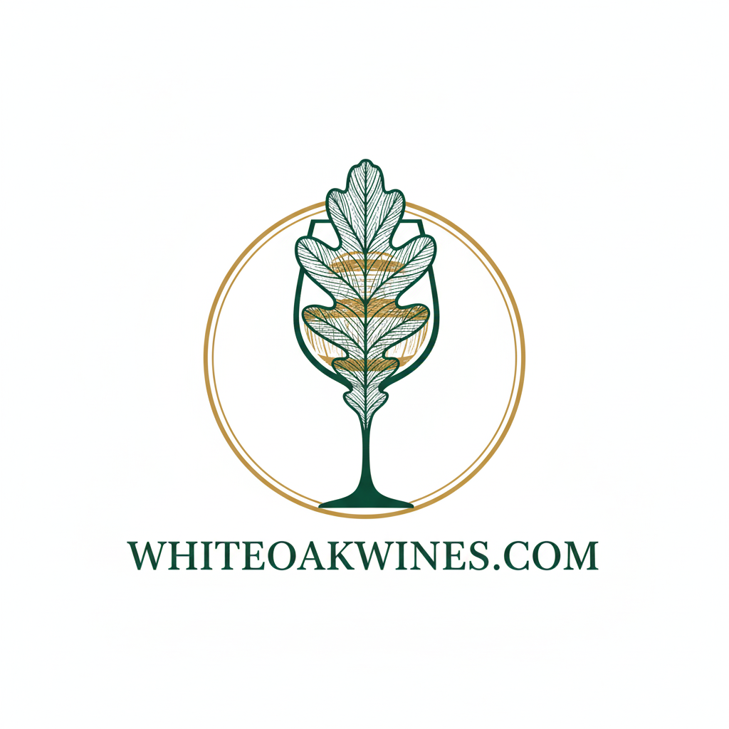 White Oak Wines logo with a stylized wine glass and leaf design on a white background.