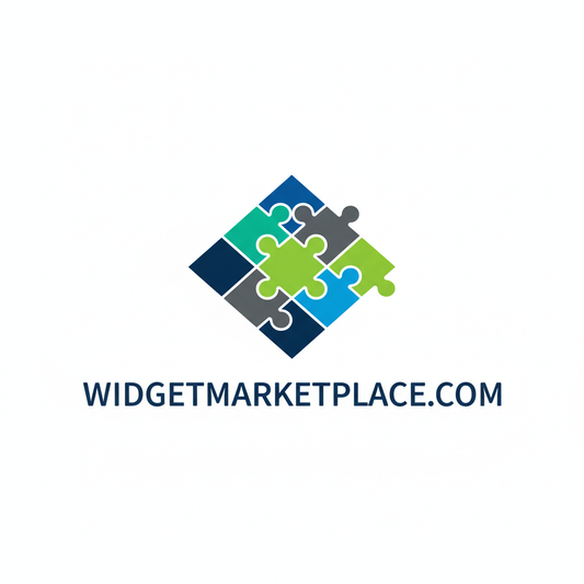 Logo for WidgetMarketplace.com with interlocking puzzle pieces on a white background