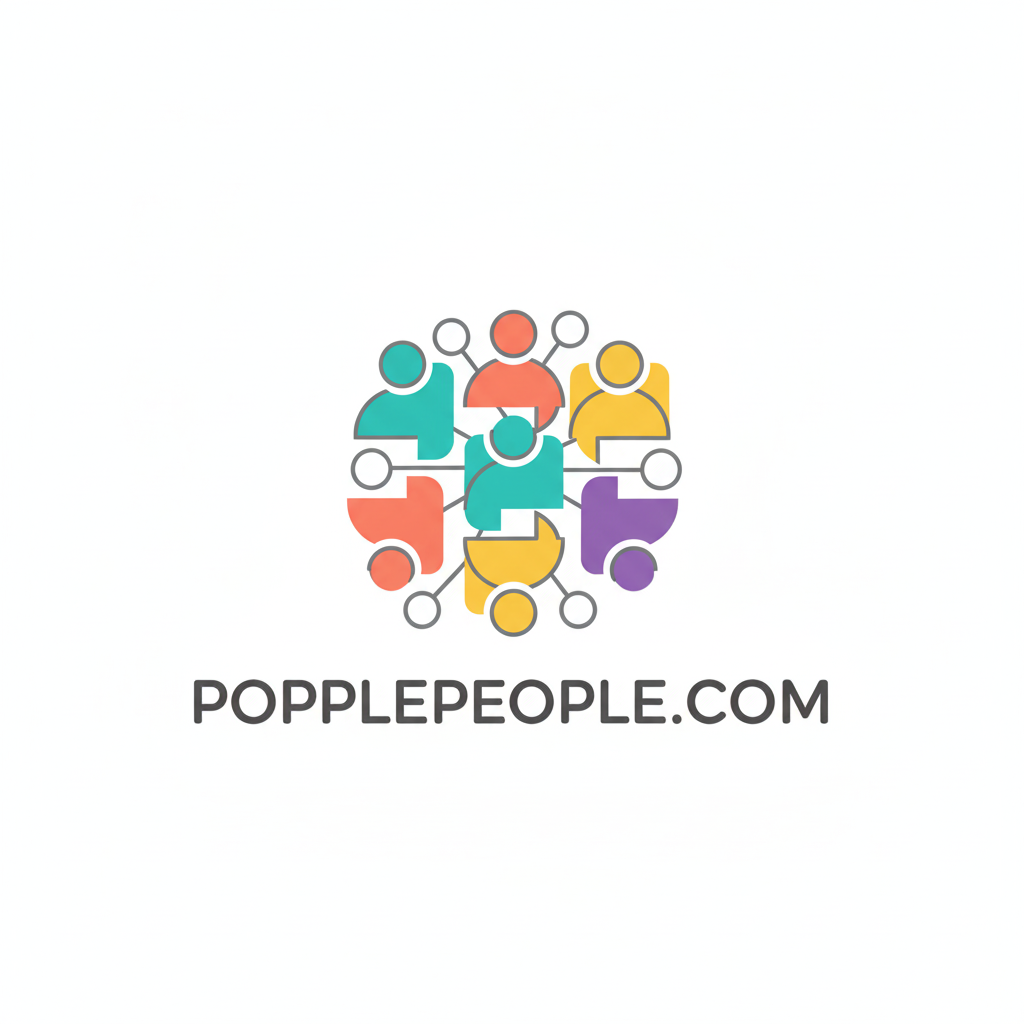 Colorful logo with interlocking shapes and 'popplepeople.com' text on a white background